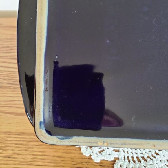 Vintage Ceramic Pottery ~13x9 Baking Dish Handmade Cobalt Blue Glazed Baking Pan - Picture 14 of 16